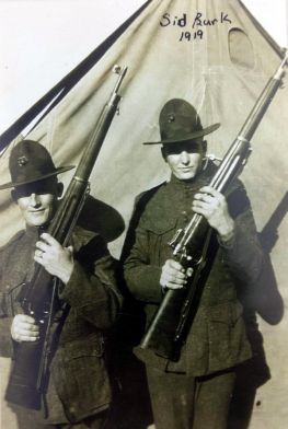 Burk (right) and a buddy hold their M1917 Enfields at the port arms position.